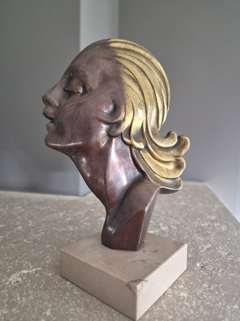 Art Deco vrouwenprofiel ca. 1930 marmer sokkel, Ophalen