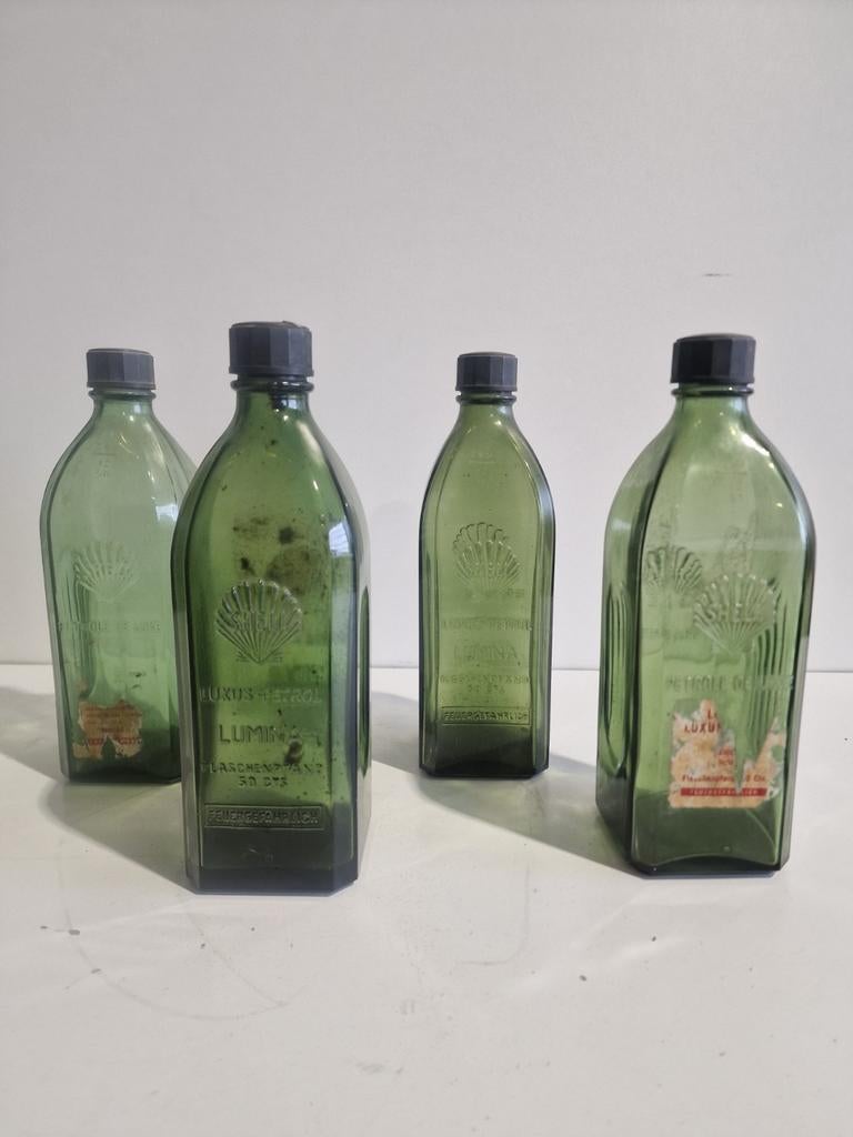 Bouteille d'huile en verre Shell avec bouchon en bakélite., Enlèvement, Utilisé, Emballage
