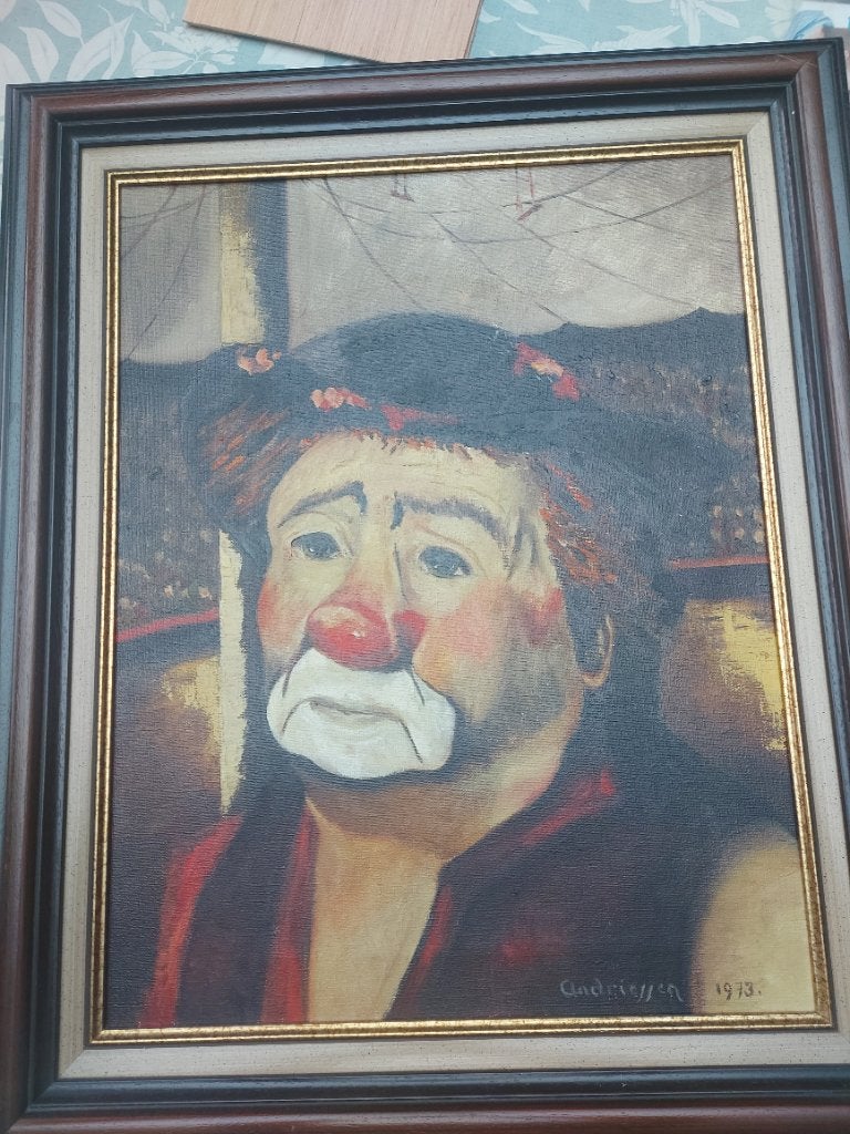 Mooi schilderij van clown, Antiek en Kunst, Ophalen, Klassiek, Gesigneerd, Portret of Personen