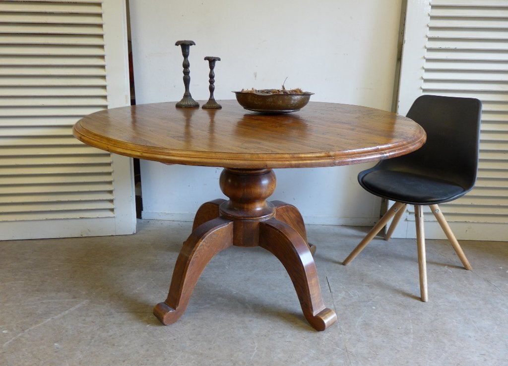Belle table ronde classique   en chêne 130 cm, 100 à 150 cm, Cinq personnes ou plus, Rond, Klassiek rustiek antiek landelijk