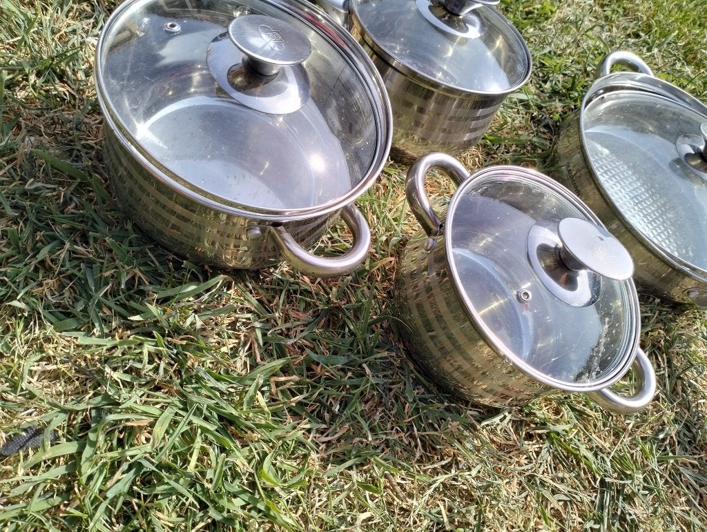 Kookpotten, Huis en Inrichting, Keuken | Potten en Pannen, Ophalen, Met handvatten, Aluminium, Pannenset
