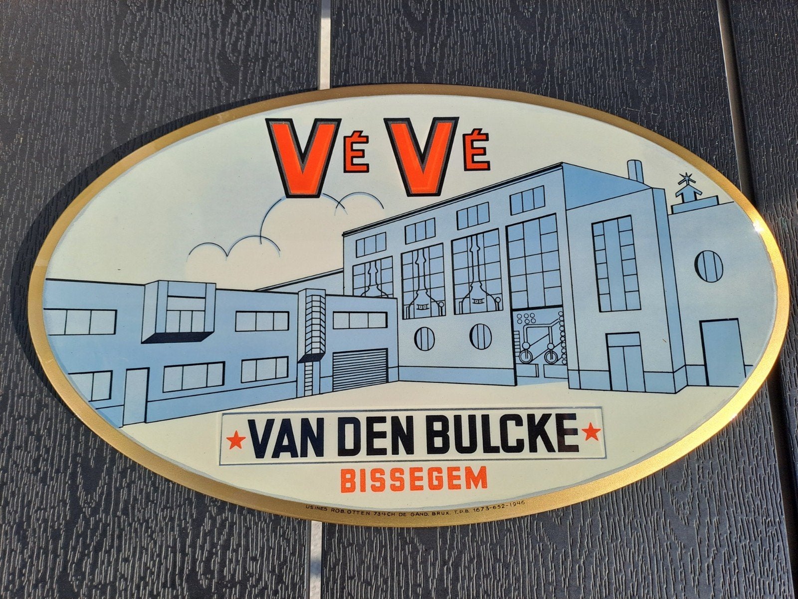 reclame bord Bissegem Veve metaal 1946, Verzamelen, Ophalen of Verzenden