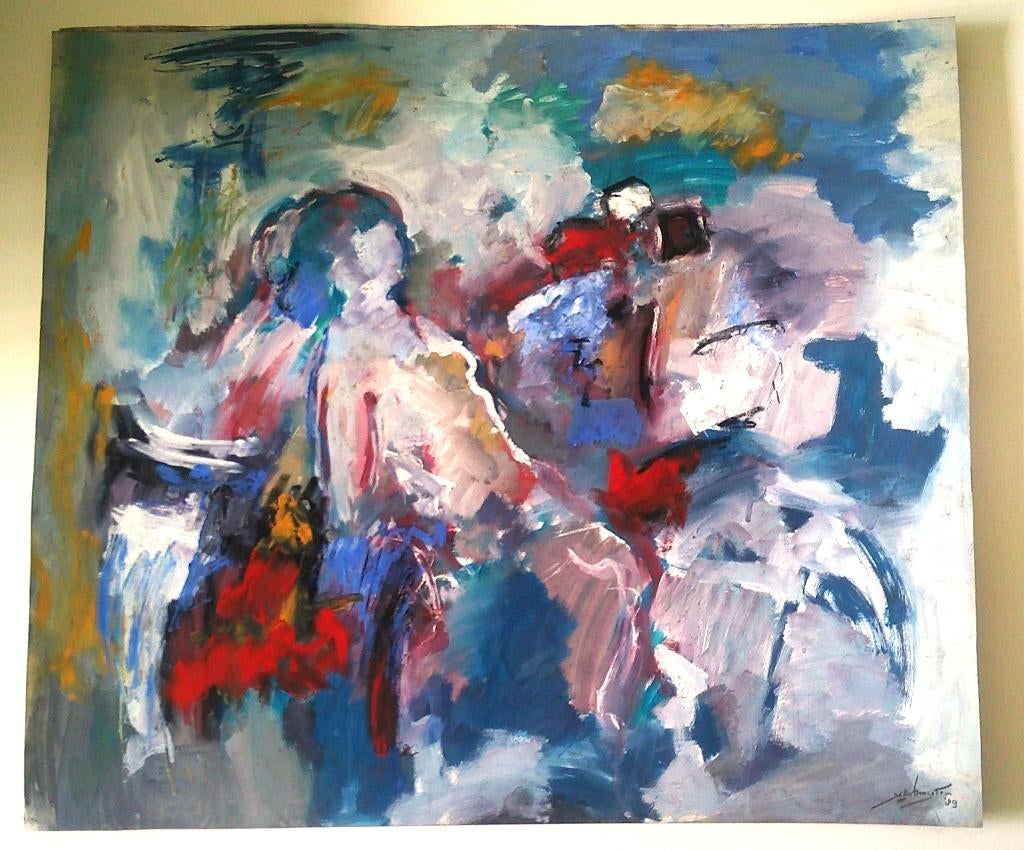 Figuren in abstract '89 - Jelle Hoogstra 1924-2003, Antiek en Kunst, Kunst | Schilderijen | Klassiek, Ophalen of Verzenden