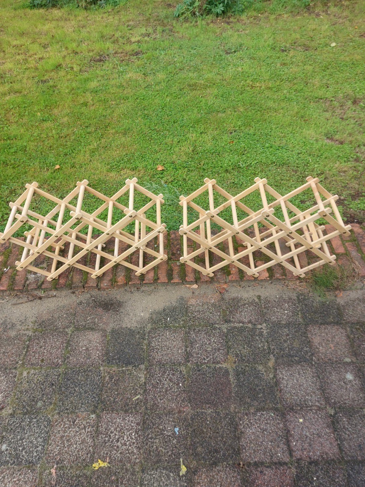 2 hout harmonica wijnrekken/elk voor 8 flessen ,8€ voor de2, Huis en Inrichting, Ophalen of Verzenden, Hout