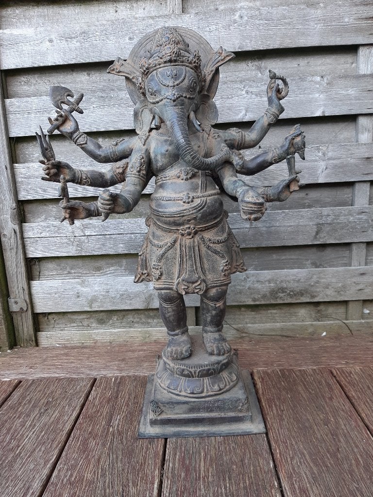 Statue en bronze de Ganesh/Ganapati à 8 bras / Inde / 58 cm, Antiquités & Art, Art | Art non-occidental, Autres types, Inde, Bronze
