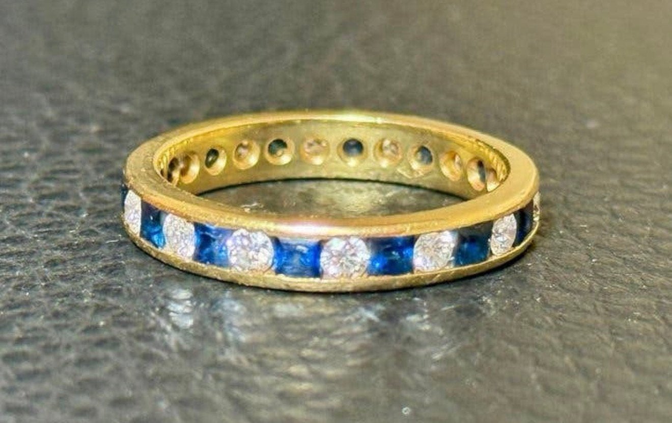 18 karaat gouden ring met natuurlijke diamant/saffier 1.68ct, 18 à 19, Or, Jaune, Enlèvement ou Envoi