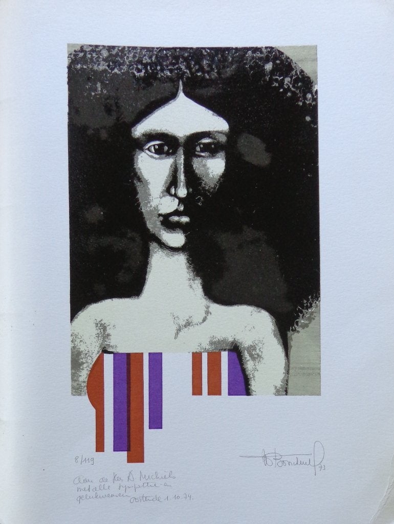 WILLY BOSSCHEM / VROUWENPORTRET / KLEURZEEFDRUK / 40x30cm, Antiek en Kunst, Kunst | Litho's en Zeefdrukken, Ophalen of Verzenden