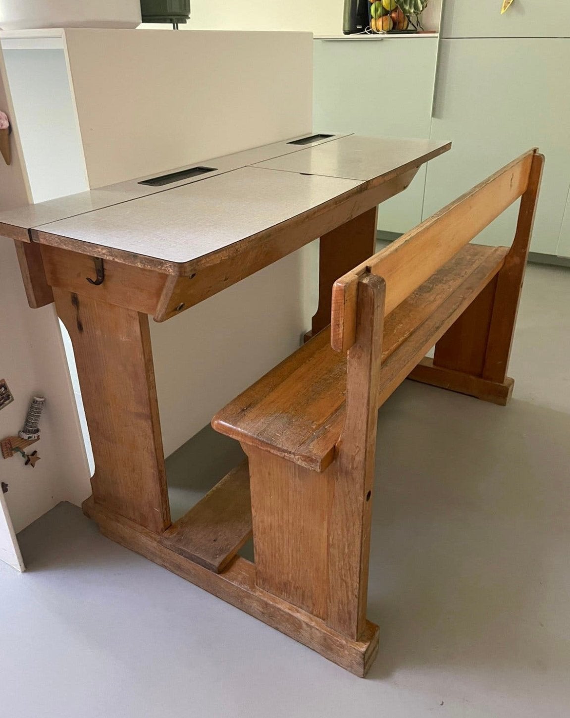 Vintage houten schoolbankje, Enlèvement, Utilisé