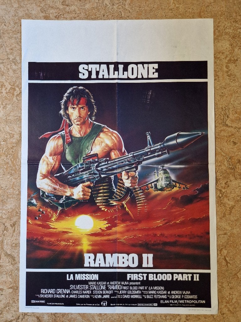 filmaffiche Sylvester Stallone Rambo 2 filmposter, Enlèvement ou Envoi, Rectangulaire vertical, A1 jusqu'à A3, Utilisé