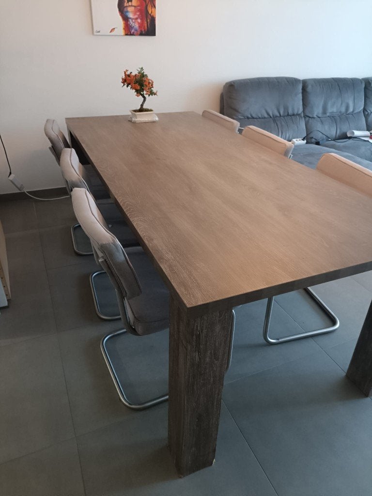 Grote lichtgrijze eikenhouten tafel, Enlèvement, Comme neuf, Chêne, Tijdloos