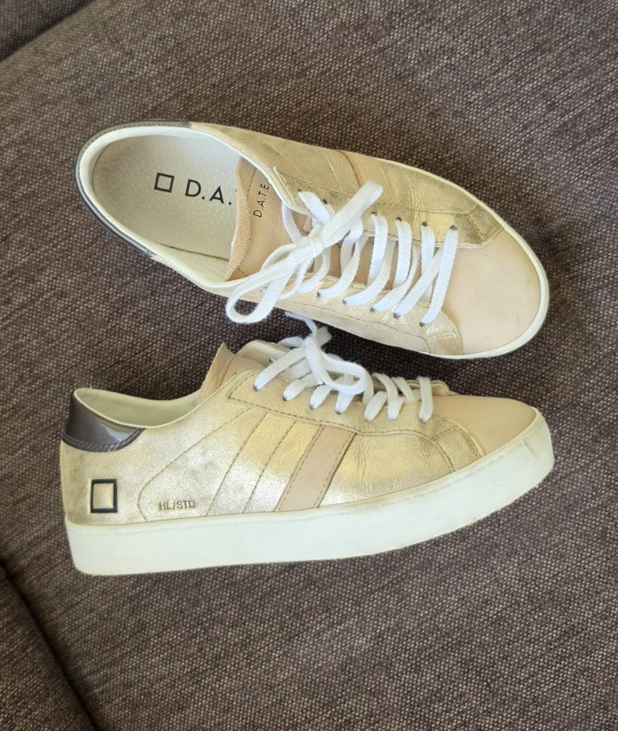 D.A.T.E. Hill Low Stardust — baskets de luxe en cuir italien, D.A.T.E., Enlèvement ou Envoi, Beige, Sneakers et Baskets