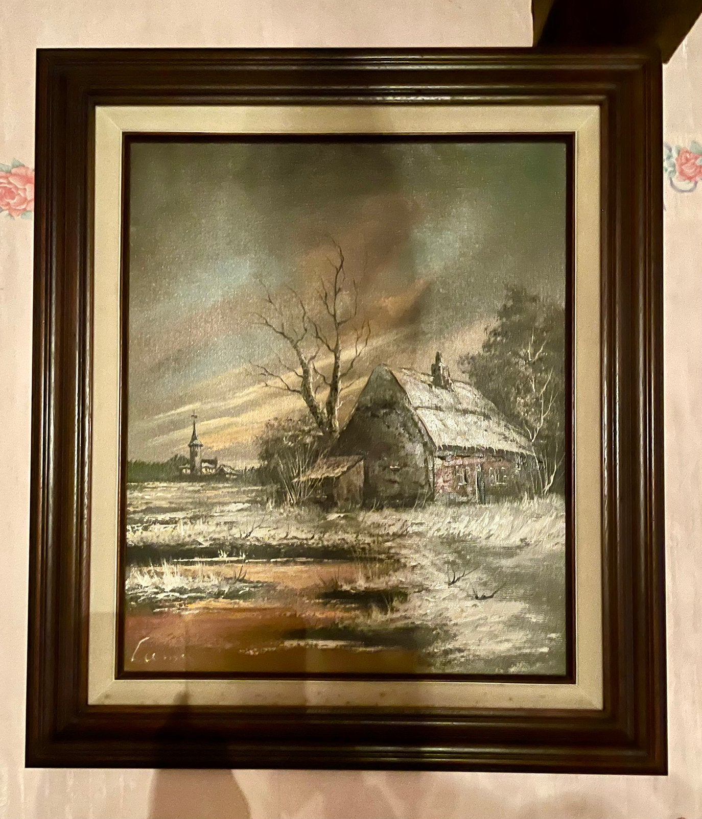 Schilderij met massief kader., Antiek en Kunst, Ophalen, Doek, Landschap, Klassiek
