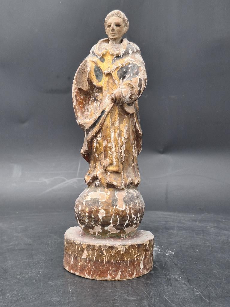 oud houten heiligen beeldje, eind 1800, Antiquités & Art, Curiosités & Brocante, Enlèvement ou Envoi