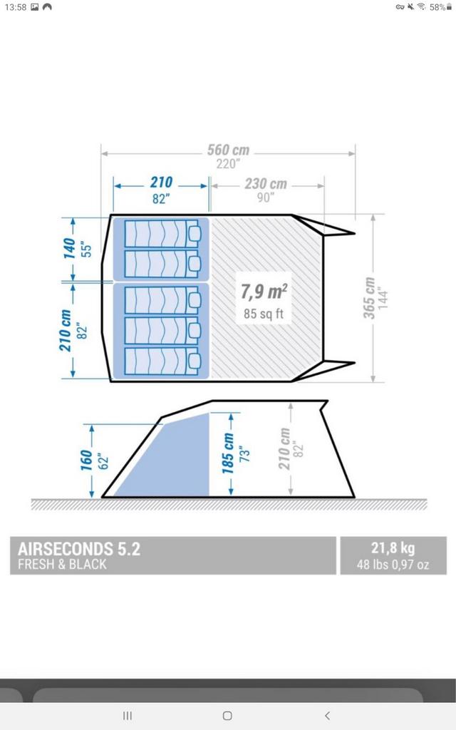 airseconds 5.2 frisse en zwarte opblaasbare tent