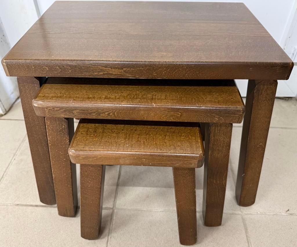 3 eiken bijzettafeltjes, Maison & Meubles, Tables | Tables d'appoint, Utilisé, Bois, Enlèvement