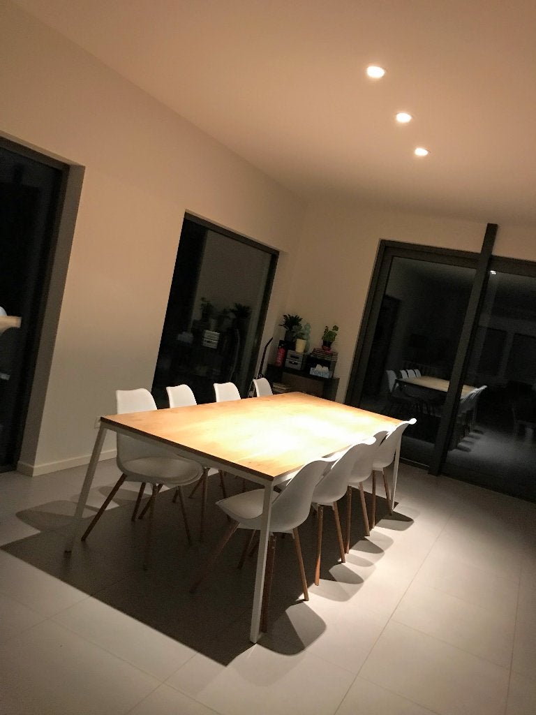 eettafel groot eiken blad stalen frame 260 x 100, Huis en Inrichting, Tafels | Eettafels, Gebruikt, 200 cm of meer, 100 tot 150 cm