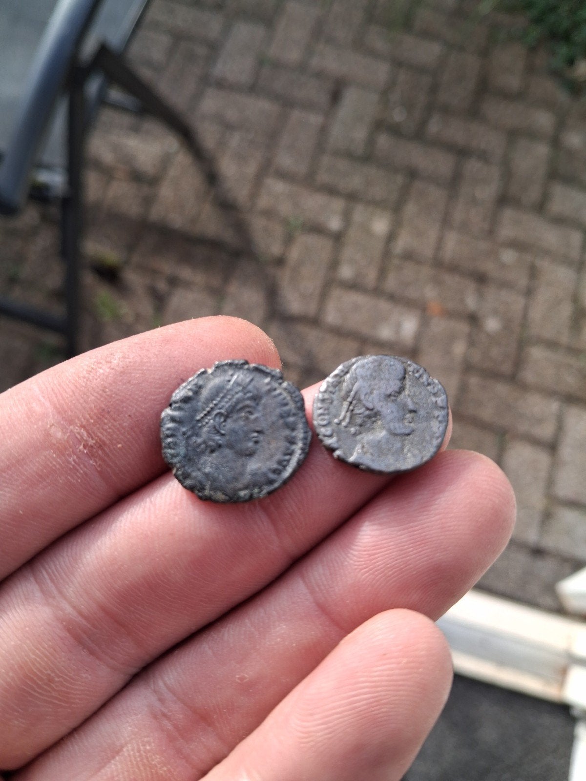 oude romeinse munten, mooie patina ,fraai portret, Ophalen of Verzenden