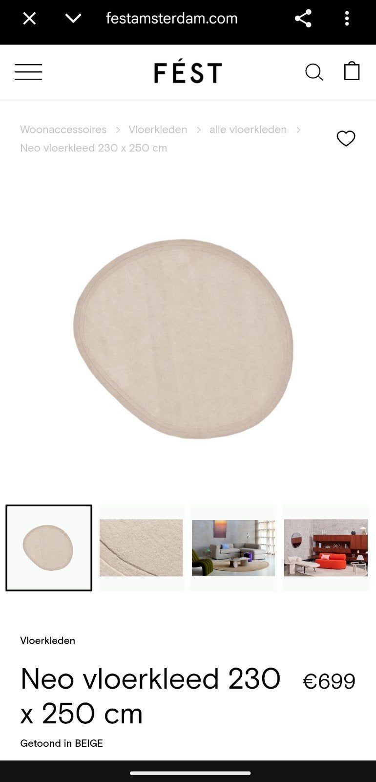 Fest Amsterdam Neo vloerkleed Beige, Huis en Inrichting, Ophalen, Beige, 200 cm of meer, Zo goed als nieuw