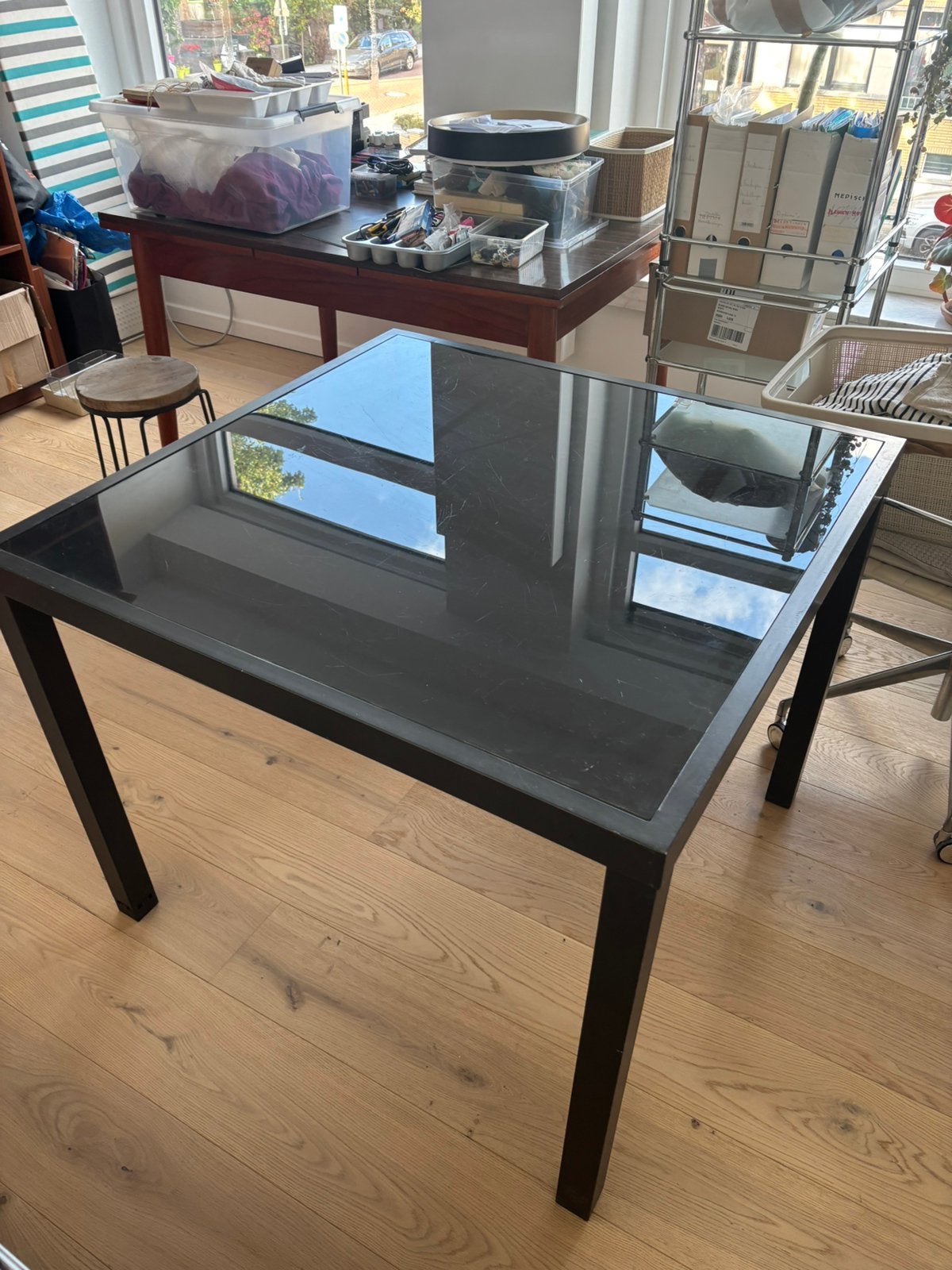 Donker grijze terras of tuintafel., Ophalen, 50 tot 100 cm, Vierkant, 50 tot 100 cm