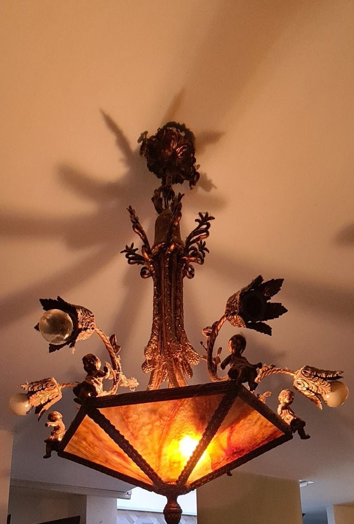 Lustre  en bronze, Maison & Meubles, Enlèvement, Utilisé, Verre