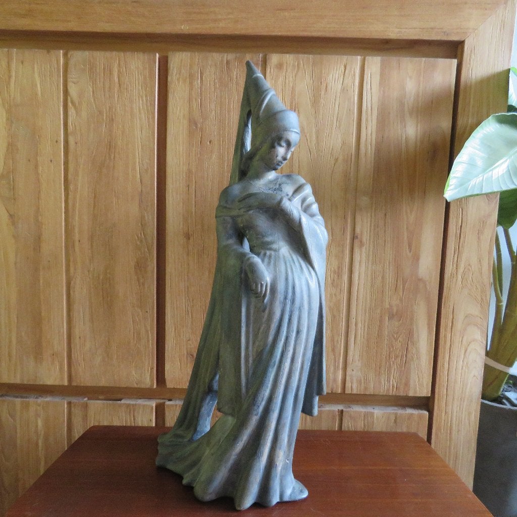Vintage beeld jonkvrouw middeleeuwse dame gips, Ophalen of Verzenden, Gepatineerd, Gips, Beeld