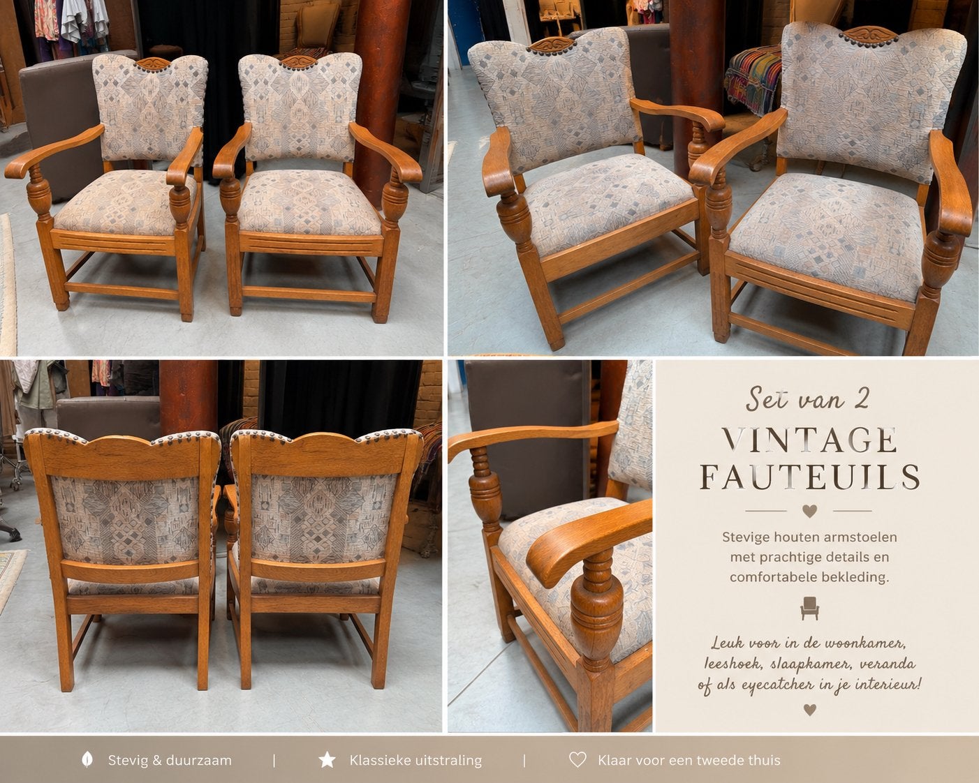 Set van 2 charmante vintage armstoelen, Huis en Inrichting, Fauteuils, Ophalen