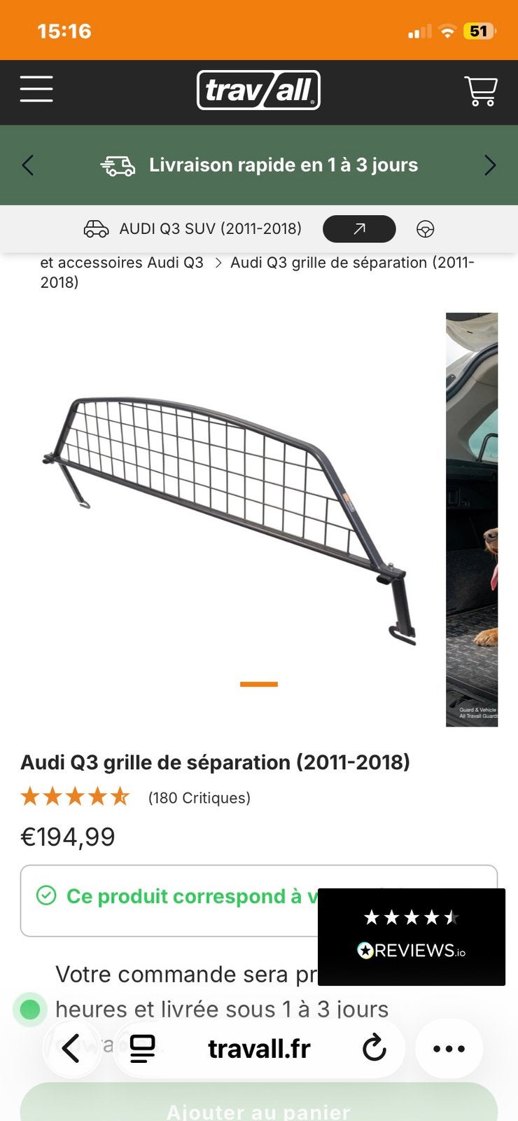 Bagage scheiding auto Audi Q3 2015, Ophalen, Zo goed als nieuw