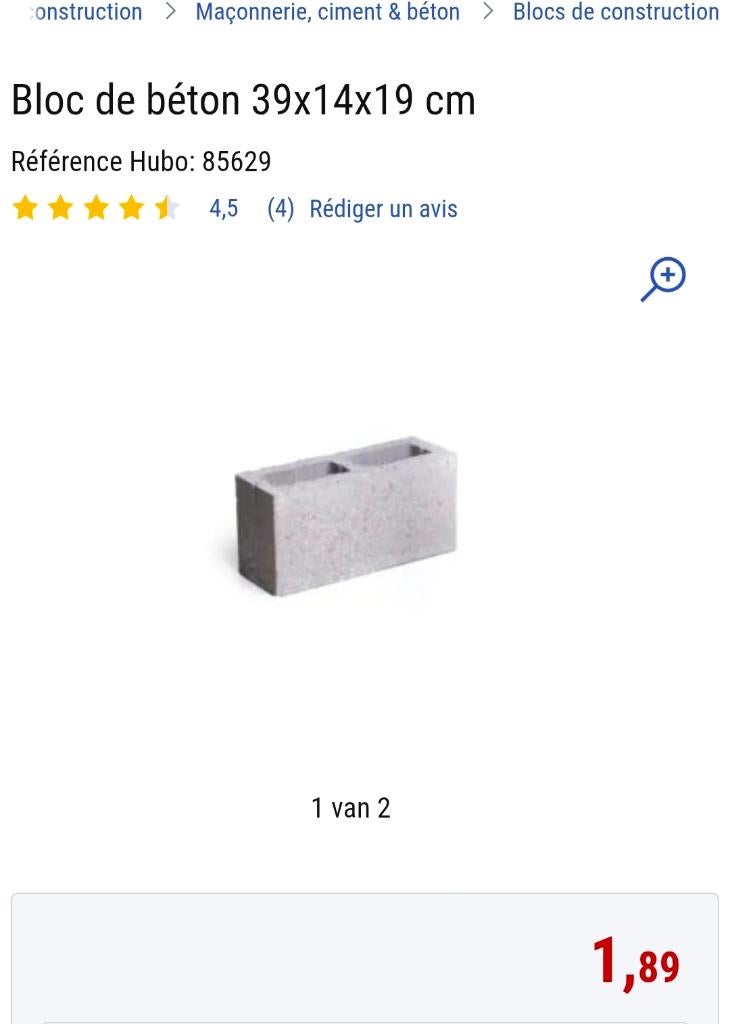Bloc béton   39 14 19, Ophalen, Nieuw, Beton