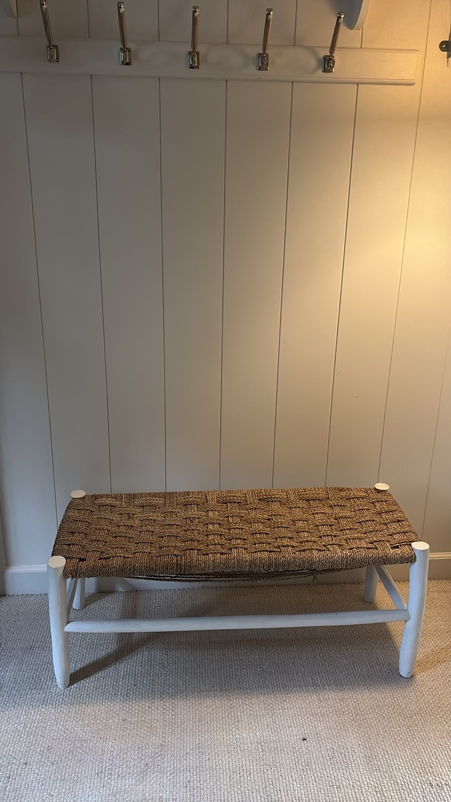 Houten bankje met rieten zitting, Huis en Inrichting, Ophalen, Zo goed als nieuw