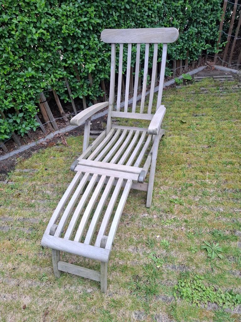 Houten ligbed met kussen (deckchair teak), Tuin en Terras, Ophalen