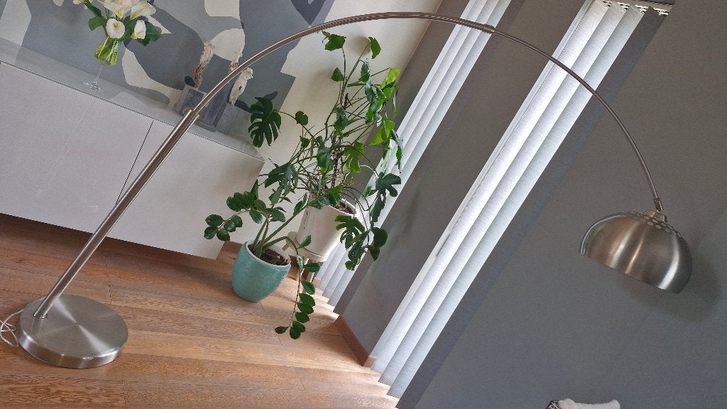 Inox retro staande lamp, Huis en Inrichting, Ophalen, Gebruikt, 100 tot 150 cm, Metaal