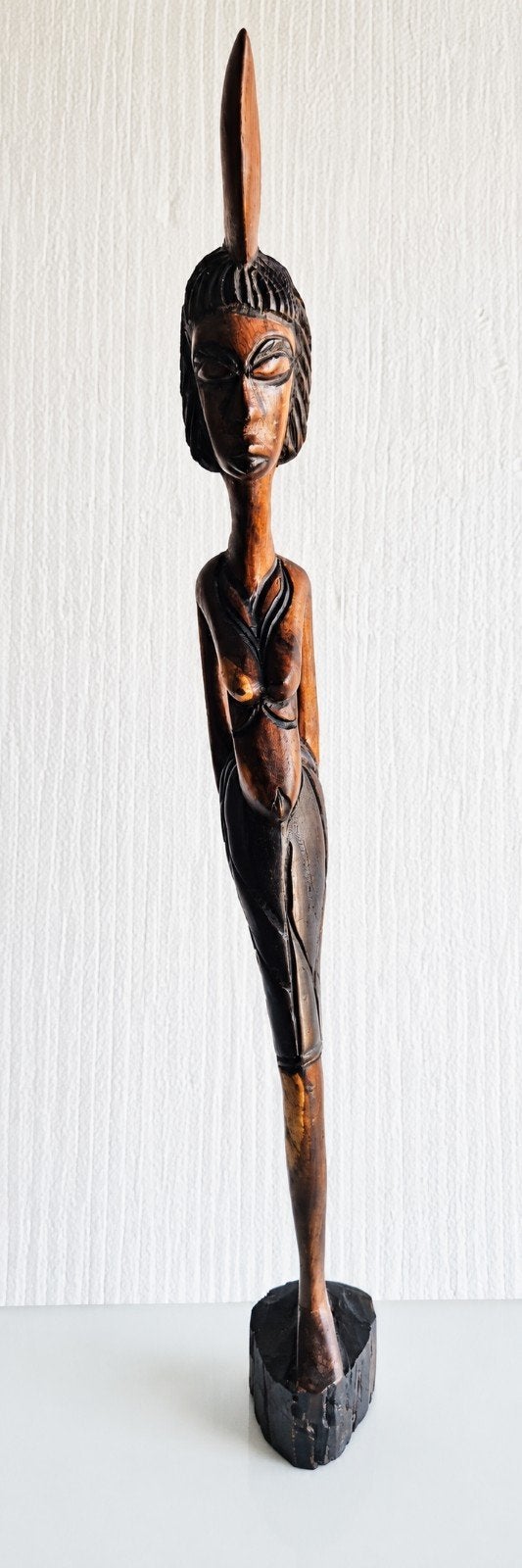 Grande sculpture africaine en bois sculptée à la main - femm, Bois, Enlèvement ou Envoi, Brun, Fait main