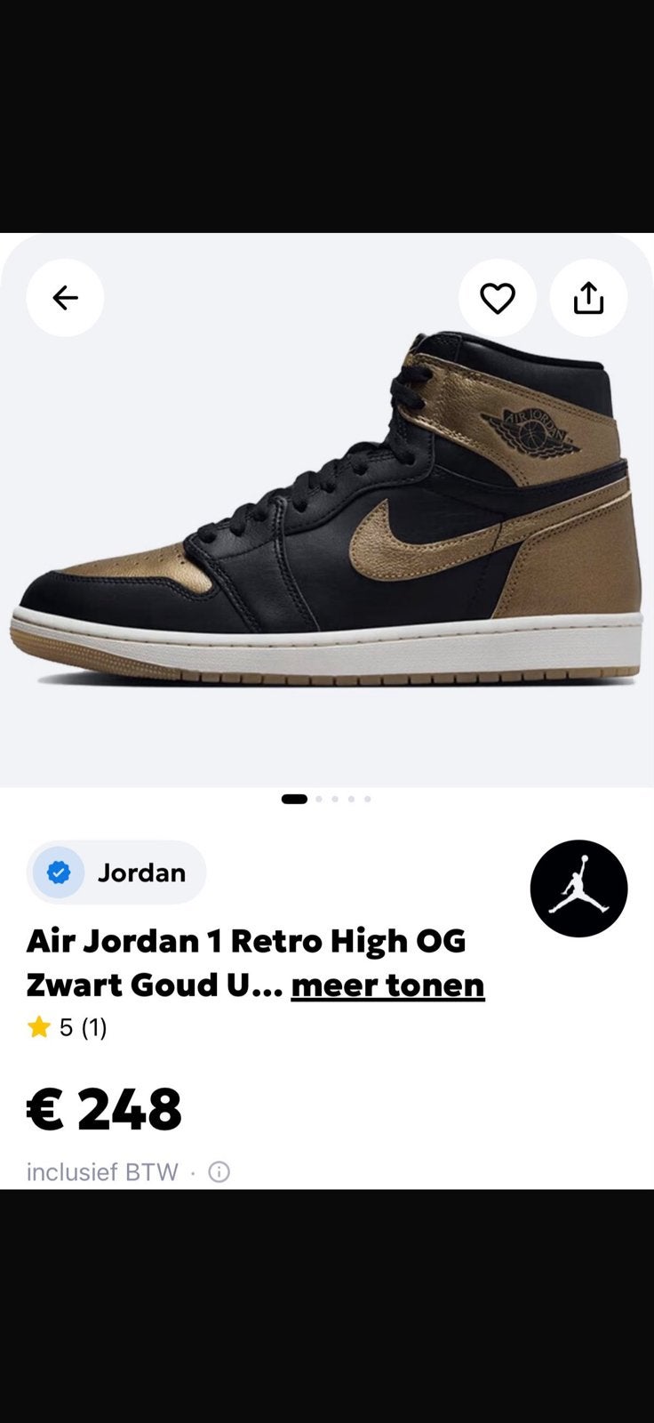 Nike jordan 1 black gold maat 39 NIEUW, Kleding | Dames, Ophalen of Verzenden, Nieuw