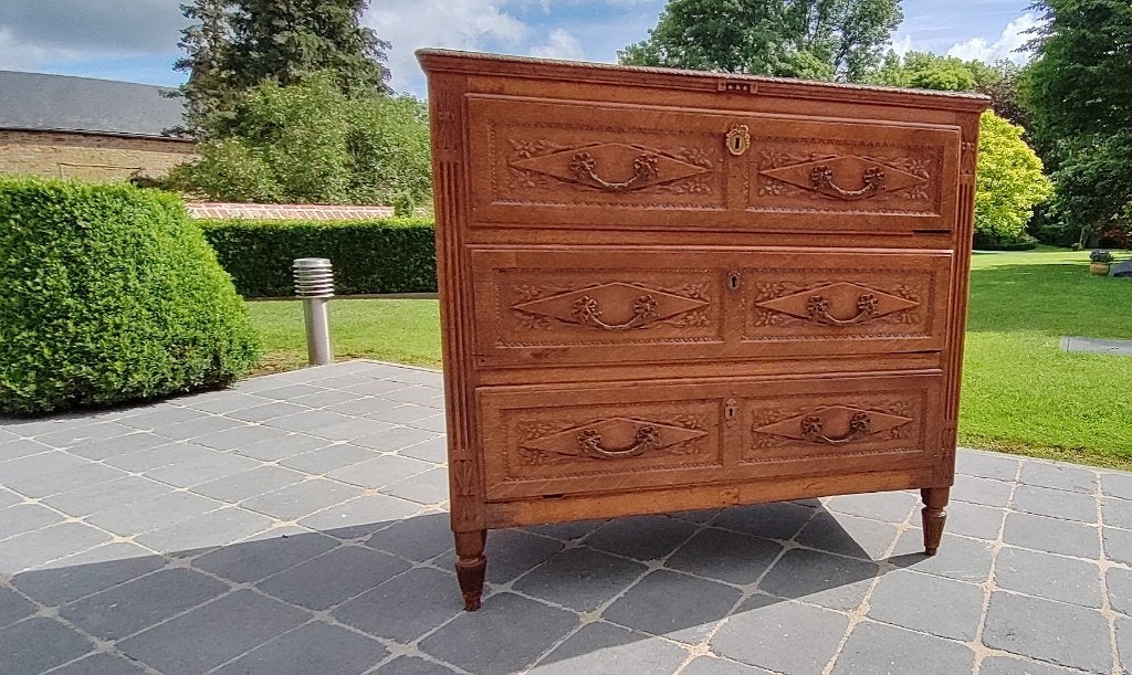 Commode ancienne style Louis XVI en chêne massif, Antiek en Kunst, Antiek | Meubels | Kasten, Ophalen