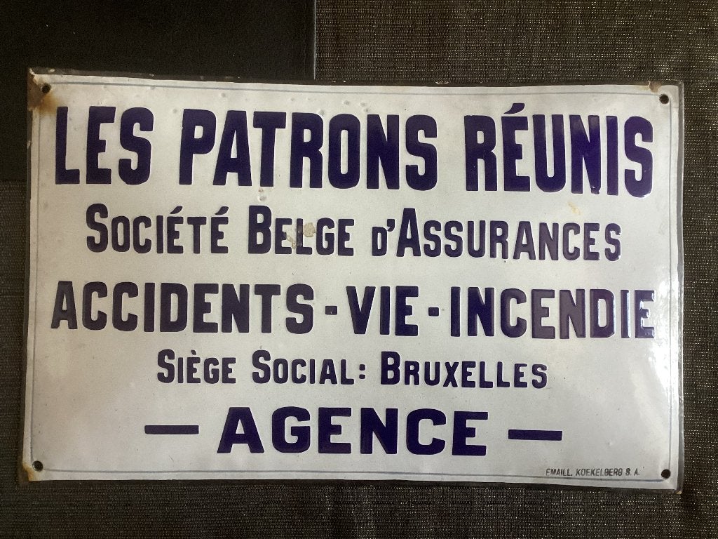 Prachtige emailleplaat - Les Patrons Reunis Societe Belge, Ophalen of Verzenden