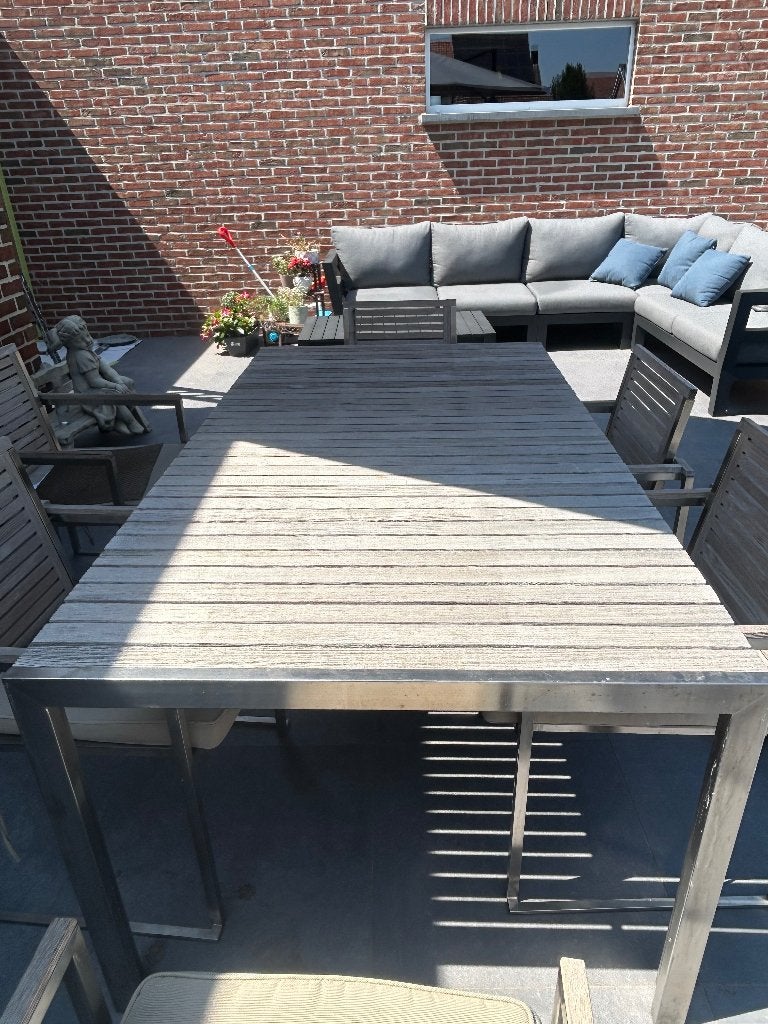 Tuintafel 1,80 op 1m teak met aluminium, Jardin & Terrasse, Enlèvement, Utilisé, Bois de teck