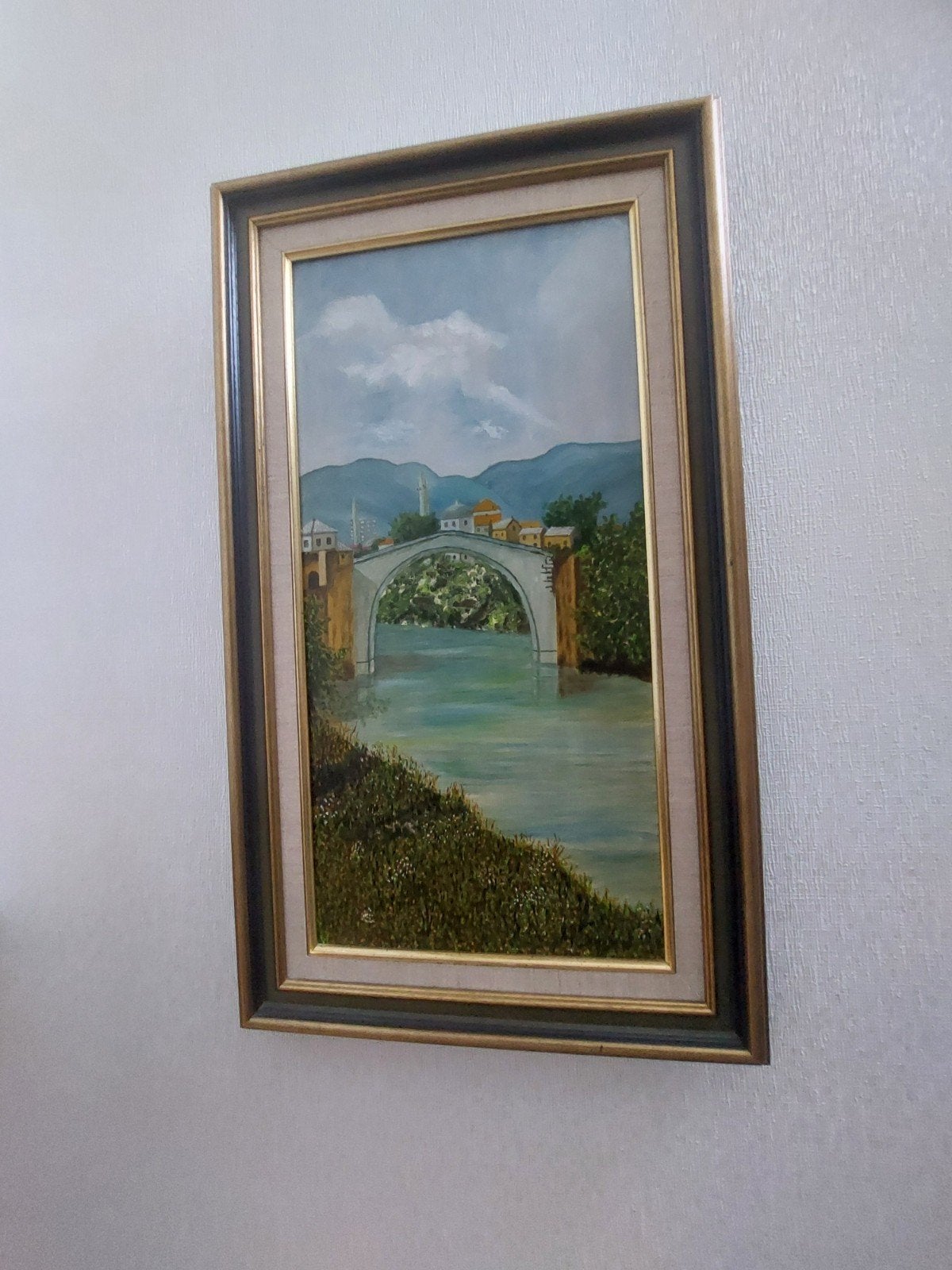 Schilderij landschap met brug (2), Antiek en Kunst, Ophalen, Klassiek, Landschap