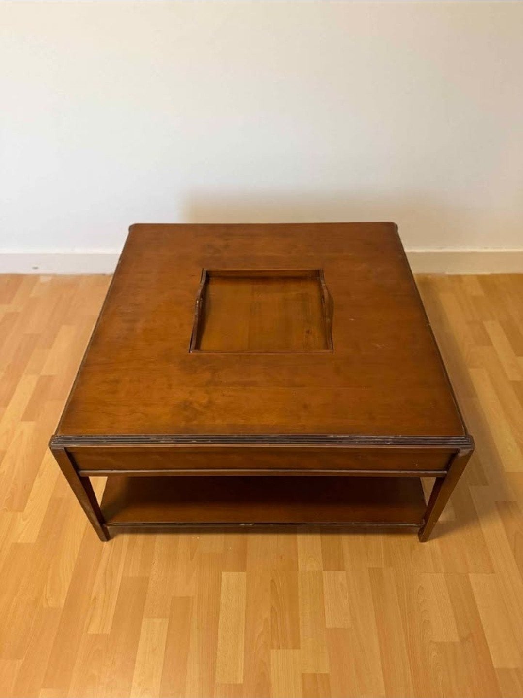 Vintage salontafel met verborgen compartiment PRIJS BESPRE., Ophalen, Gebruikt, Vierkant, Vintage | mid century modern