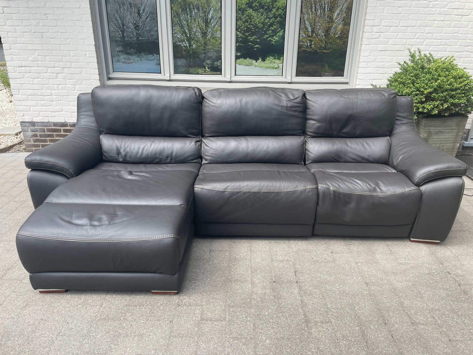Zwarte/grijze lederen zetel met 2 relaxen (Franco Ferri), Ophalen, Hoekbank, Driepersoons, Leer