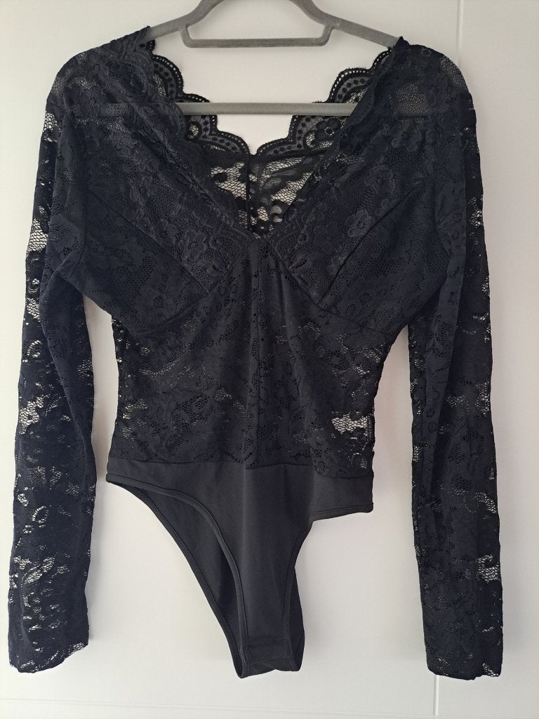 Zeer mooie zwarte body met lange mouwen. (M), Kleding | Dames, Ondergoed en Lingerie, Kweetni, Ophalen, Zwart, Body of Korset