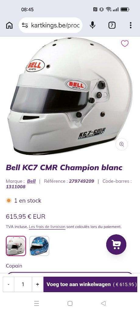 Casque bell kc7 crm karting, Enlèvement ou Envoi, Neuf, Casque ou Gants