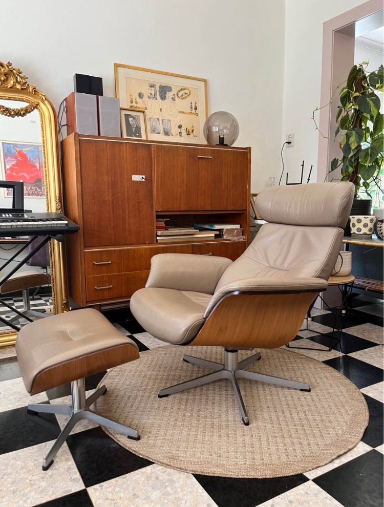 Fauteuil + pouf Conform Timeout - cuir noyer/taupe, Enlèvement
