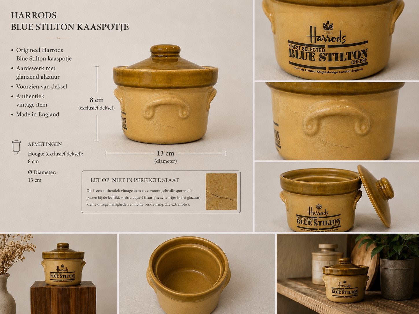 Harrods Blue Stilton kaaspotje., Antiek en Kunst, Ophalen