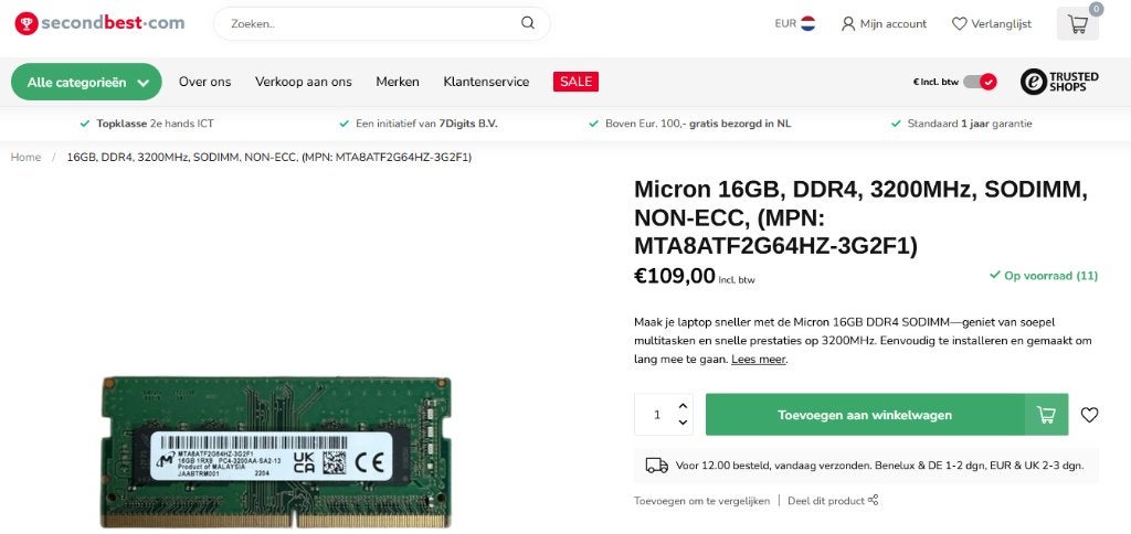 Barrettes RAM DDR4 16 Go, Informatique & Logiciels, Comme neuf, Enlèvement, DDR4, 3200AA