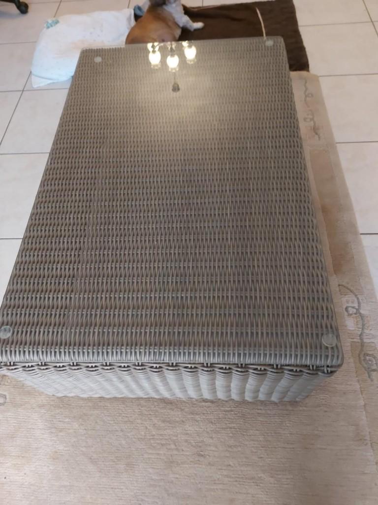 salontafel riet met bovenblad glas, Enlèvement, Verre