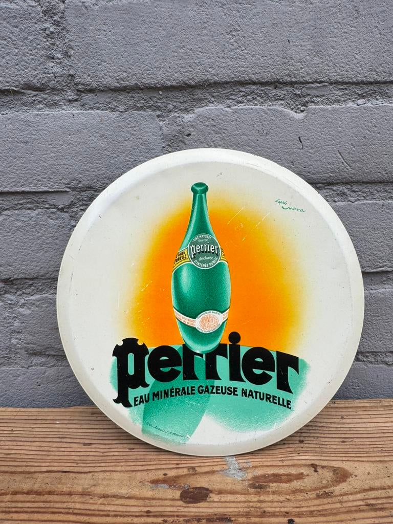 Ancien panneau publicitaire Perrier, Collections, Marques & Objets publicitaires, Enlèvement ou Envoi, Utilisé, Panneau publicitaire