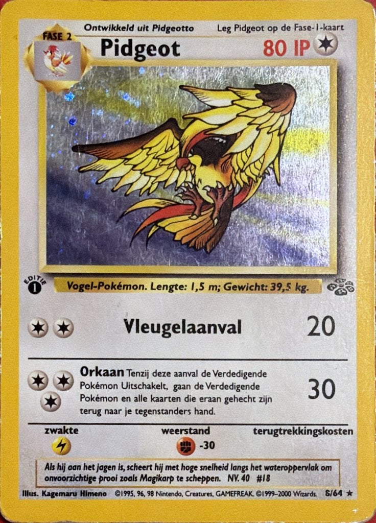 Pokemon kaart - Pidgeot Holo 1st edition, Enlèvement ou Envoi, Utilisé, Cartes en vrac
