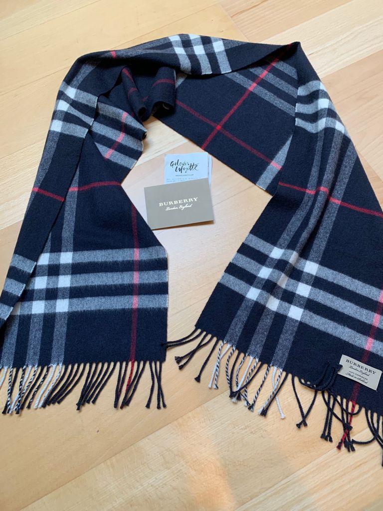 Burberry sjaal van kasjmier - Blue Navy, Ophalen of Verzenden, Zo goed als nieuw, Sjaal