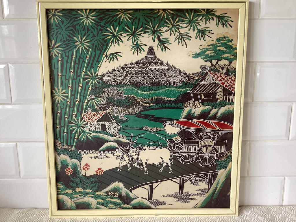 Vintage batiek schilderij uit indonesie, Antiek en Kunst, Ophalen of Verzenden