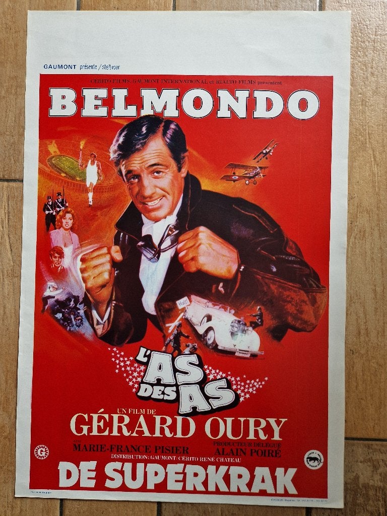 filmaffiche Jean-Paul Belmondo l'as des as filmposter, Collections, Enlèvement ou Envoi, Rectangulaire vertical, A1 jusqu'à A3
